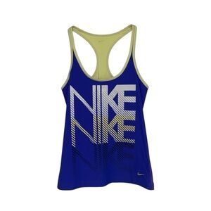 Nike Racerback Tank Top Women’s XS Blue Yellow Built-In Bra‎ Athletic